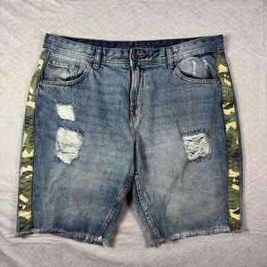Blue Shine Original Camo Panel Distressed Denim Shorts - L